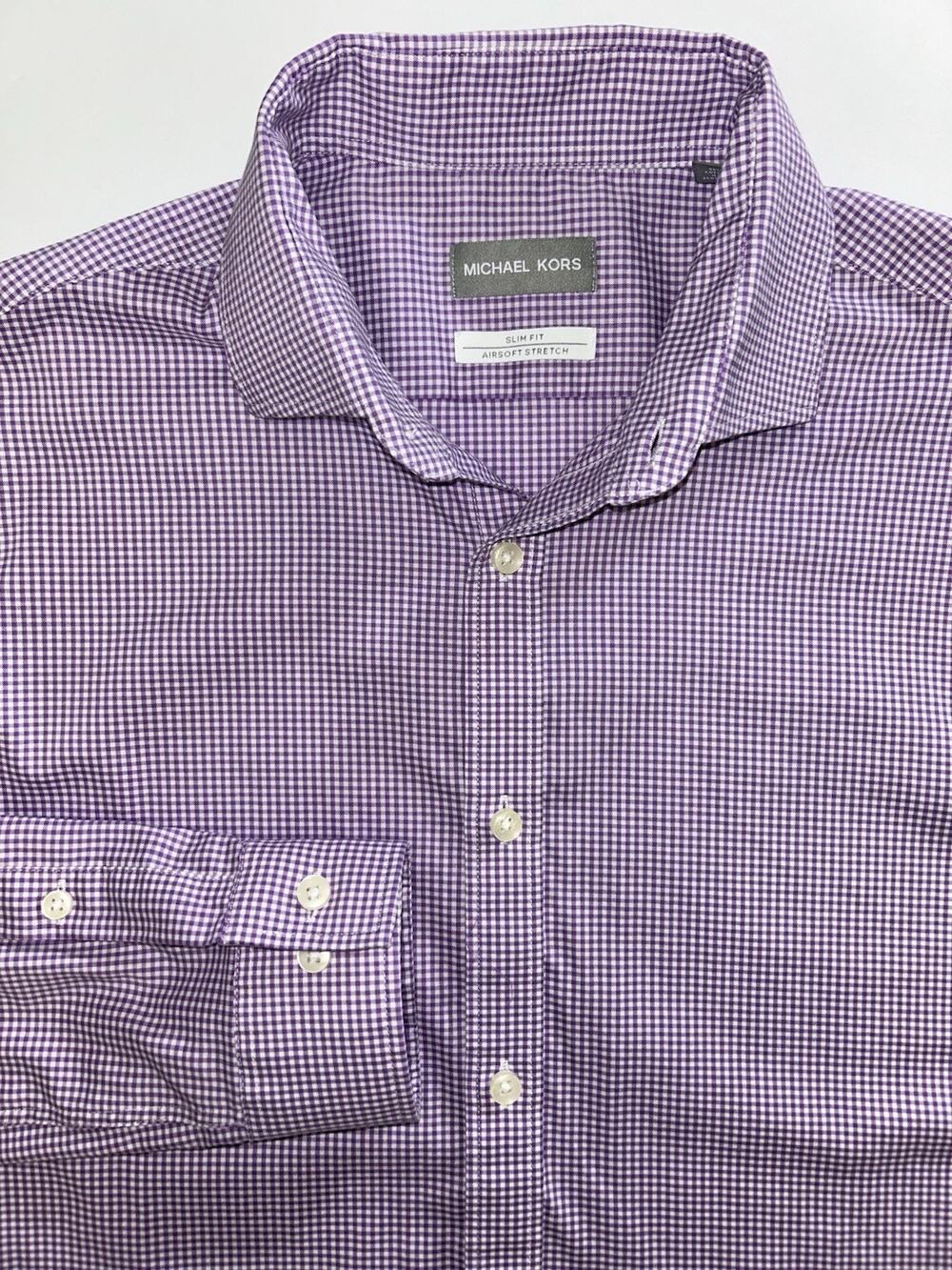 MICHAEL KORS AirSoft Slim Fit Stretch Dress Shirt Plum Men’s 15.5 32/33